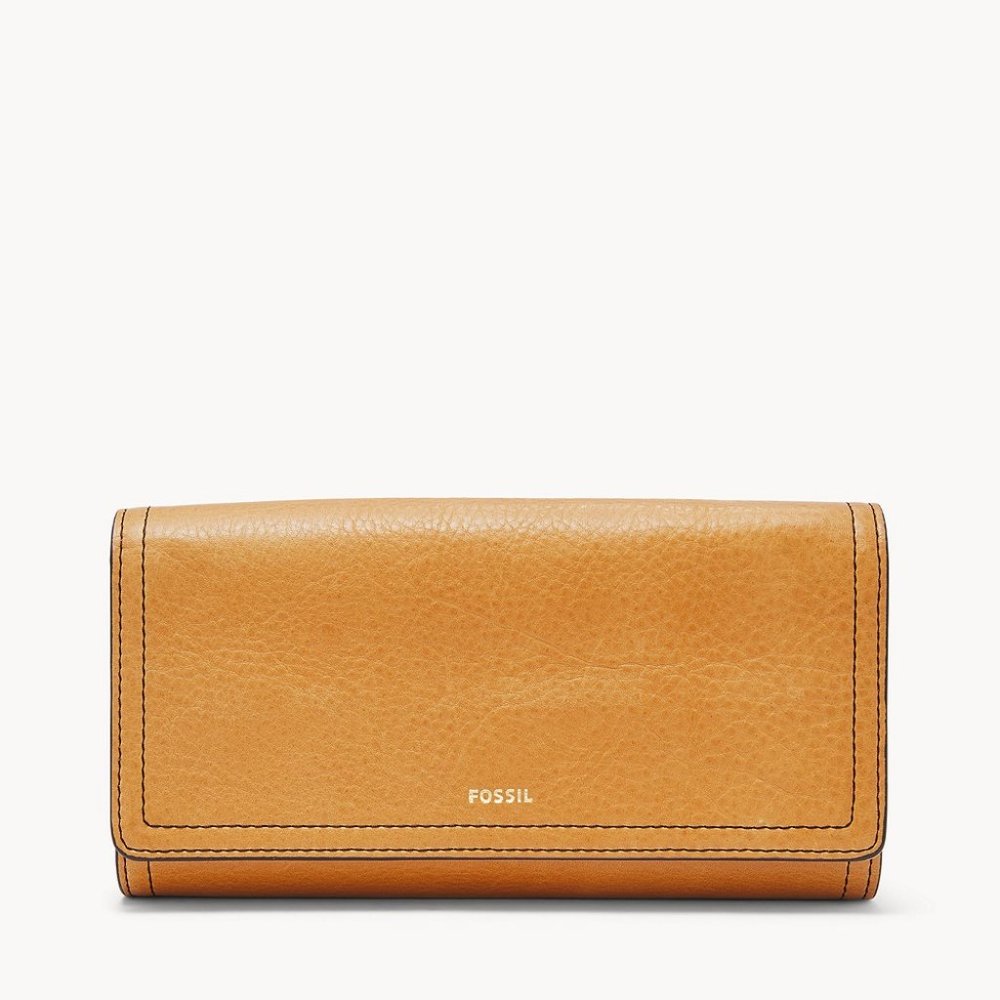 NWOT Fossil Logan RFID Flap Clutch Amber Gold